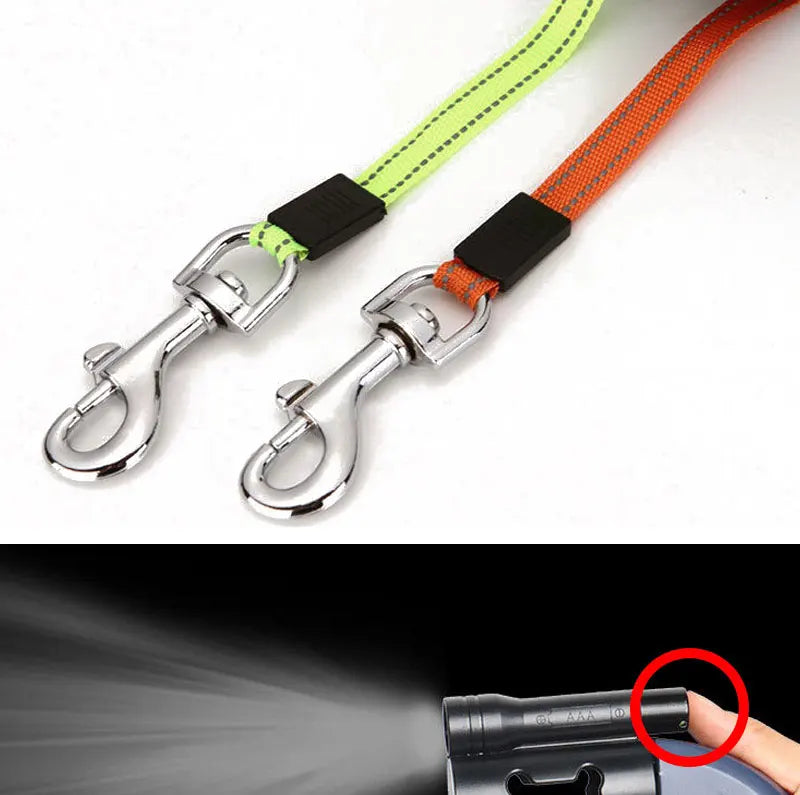 3in1 Double Head Automatic retractable Dog leash, Flashlight, Poop Bag Dispenser, Reflective