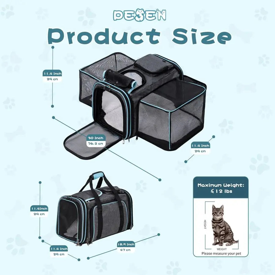 Expandable Dog & Cat Carrier, Airline Approved Breathable and Collapsible Design, Ideal for Small Dogs, Cats