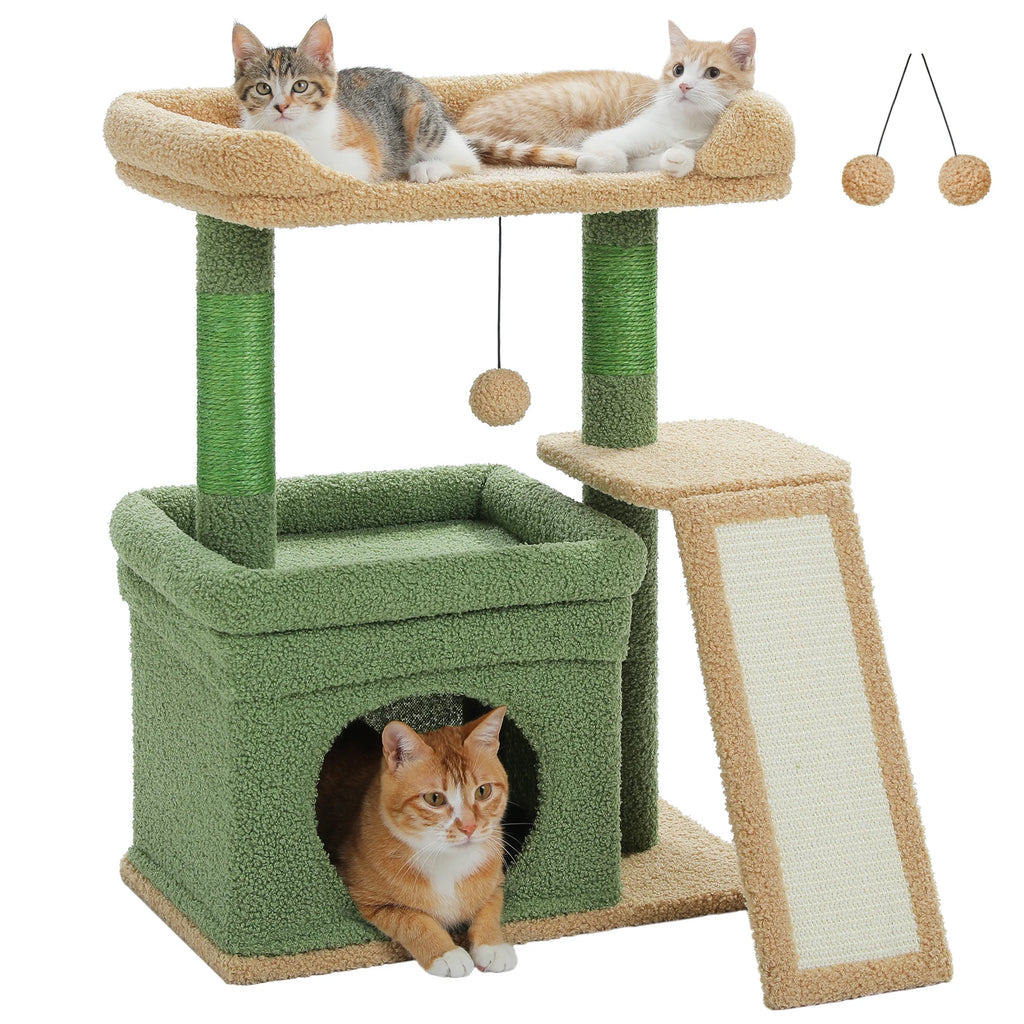 Small Cat Tree for Indoor Cat Tower with Sisal Scratching Post and Pad Wide Top Perch