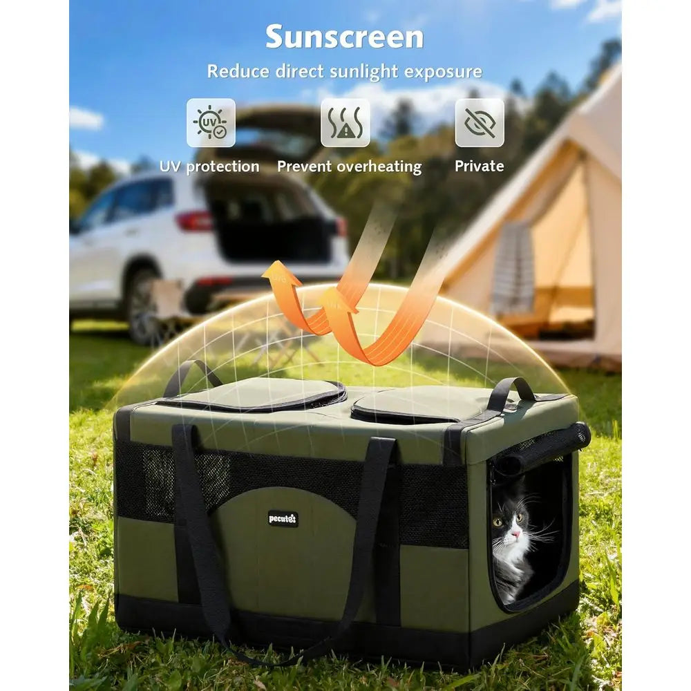 Large Cat Carrier, Built-in Steel Removable Divider With Breathable Mesh