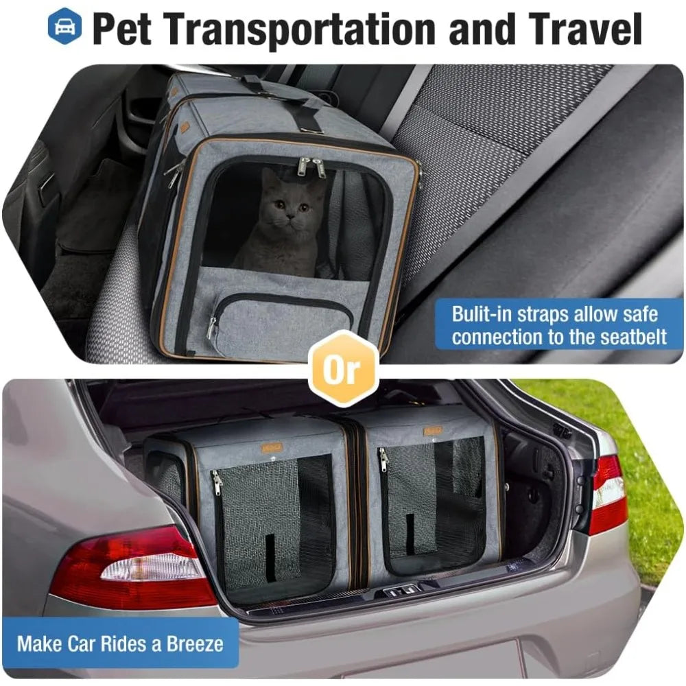 2-in-1 Cat Travel Carrier with Litter Box with Zipper Locks for Moving
