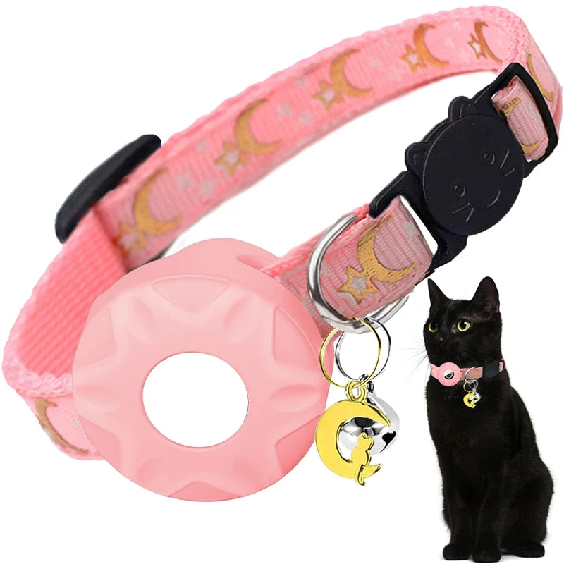 Apple Tag Pet Collar with AirTag Holder & Moon Ornament