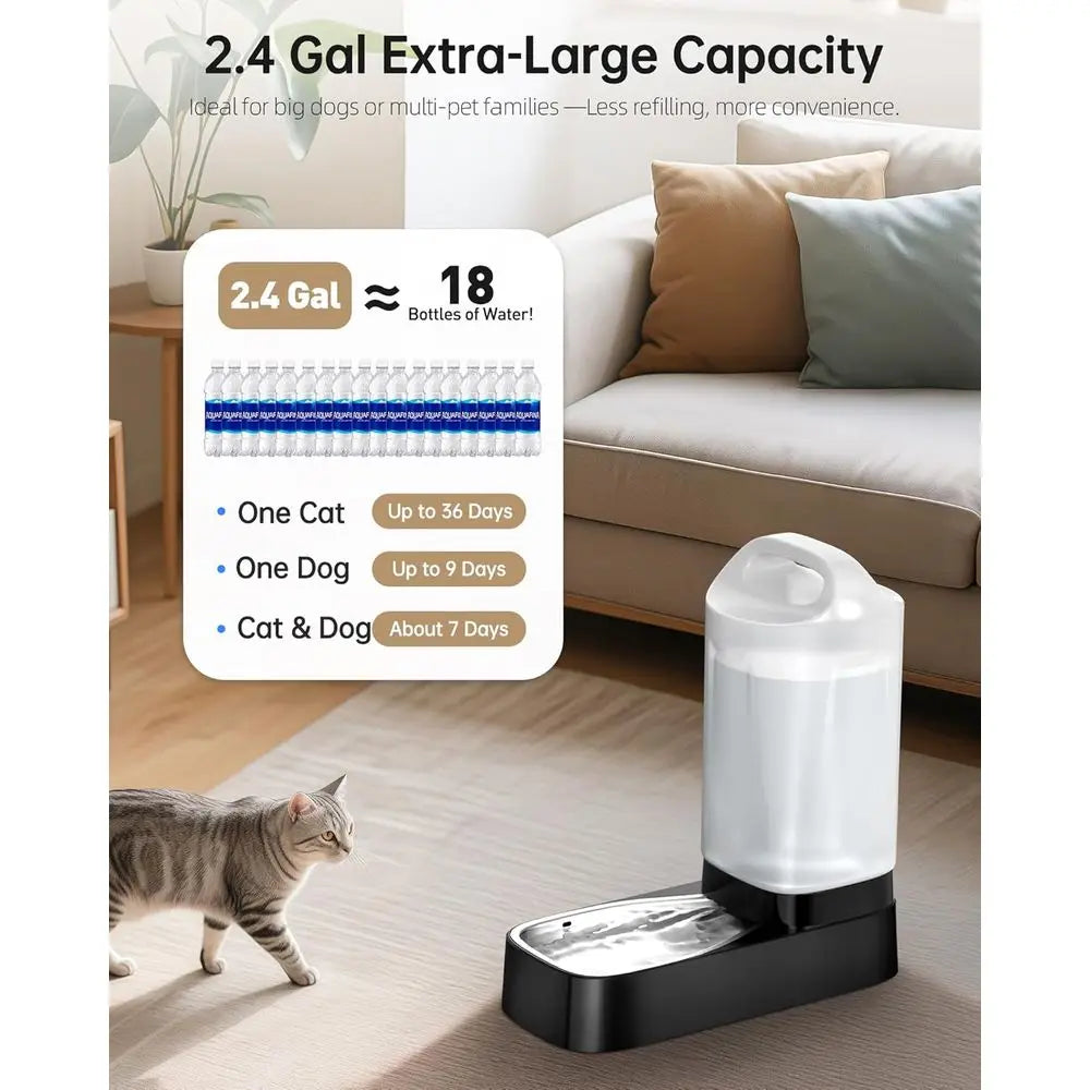 2.4 Gallon Gravity Pet Water Dispenser with Stainless Steel Bowl