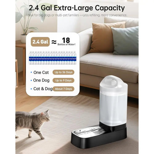 2.4 Gallon Gravity Pet Water Dispenser with Stainless Steel Bowl