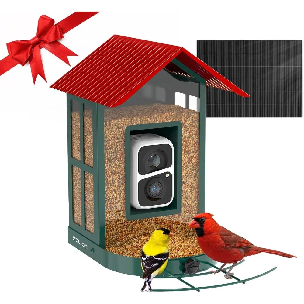 Solar Bird Feeder with Camera for Outdoors - Durable Metal AI Smart Birdhouse Squirrel Proof