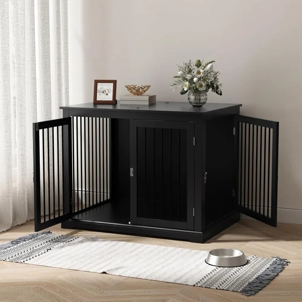 Large Dog Crate Furniture, Wooden Kennel with Cushion, Crate End Table Large, Indoor Kennel, Modern Decorative