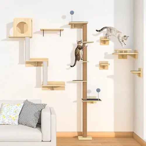 Tall Cat Tree Wall Mounted for Large Cats, 82 inch Scratching Post with Toys