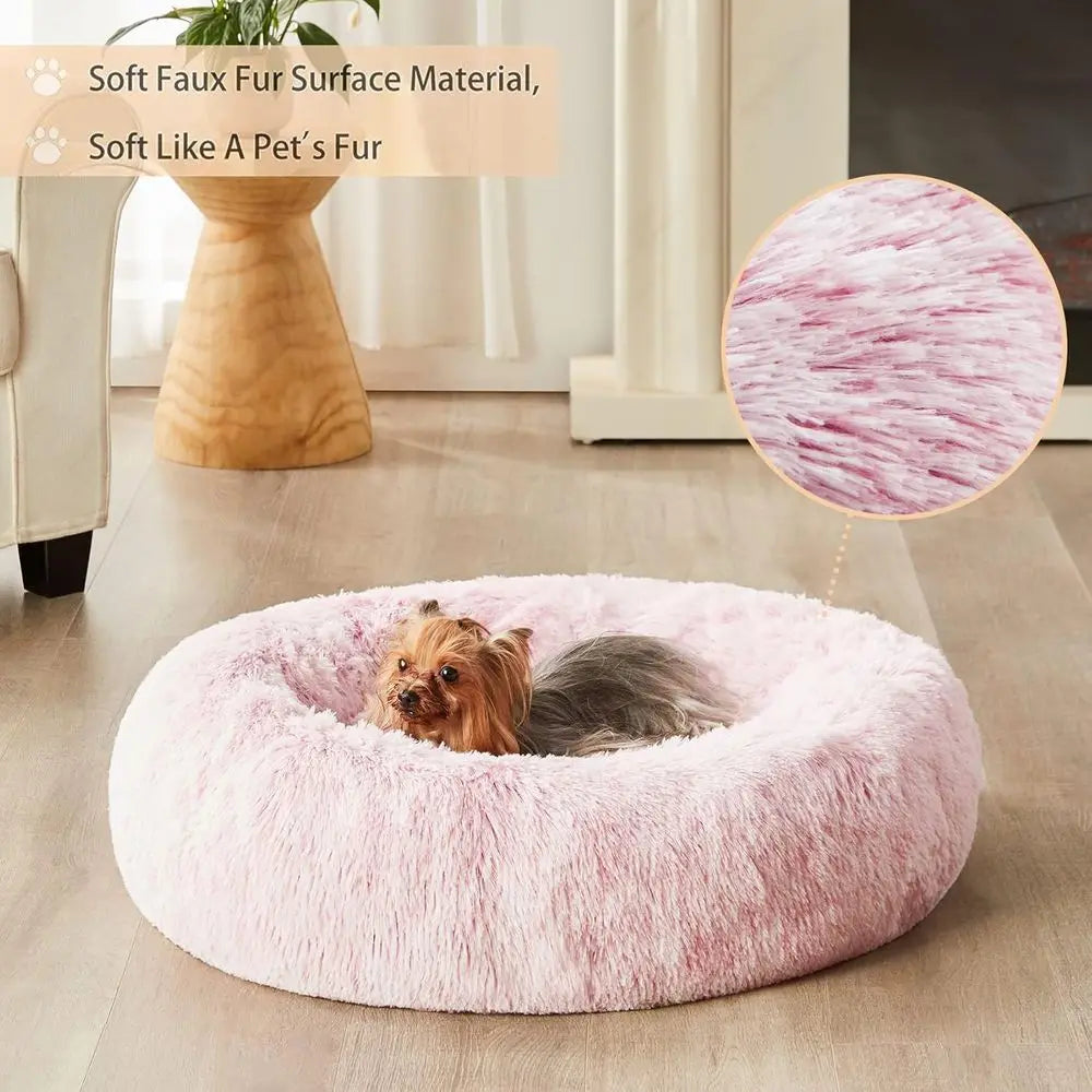 Calming Dog Bed & Cat Bed Donut, Self-Warming Donut Cuddler, Round Plush Pet Beds