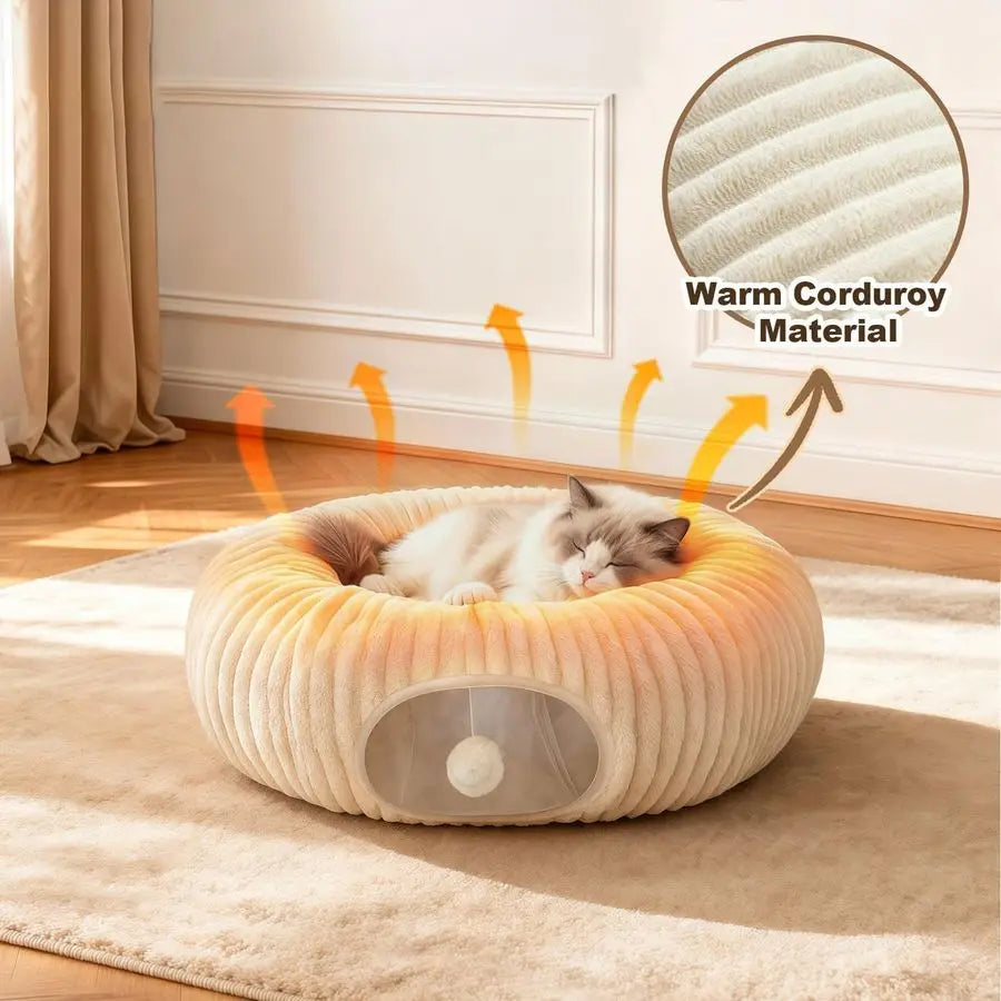 Tunnel Bed with 40 Cat Toys, Collapsible Play Tunnel for Indoor Cats, Cat Tube for Kitten Puppy