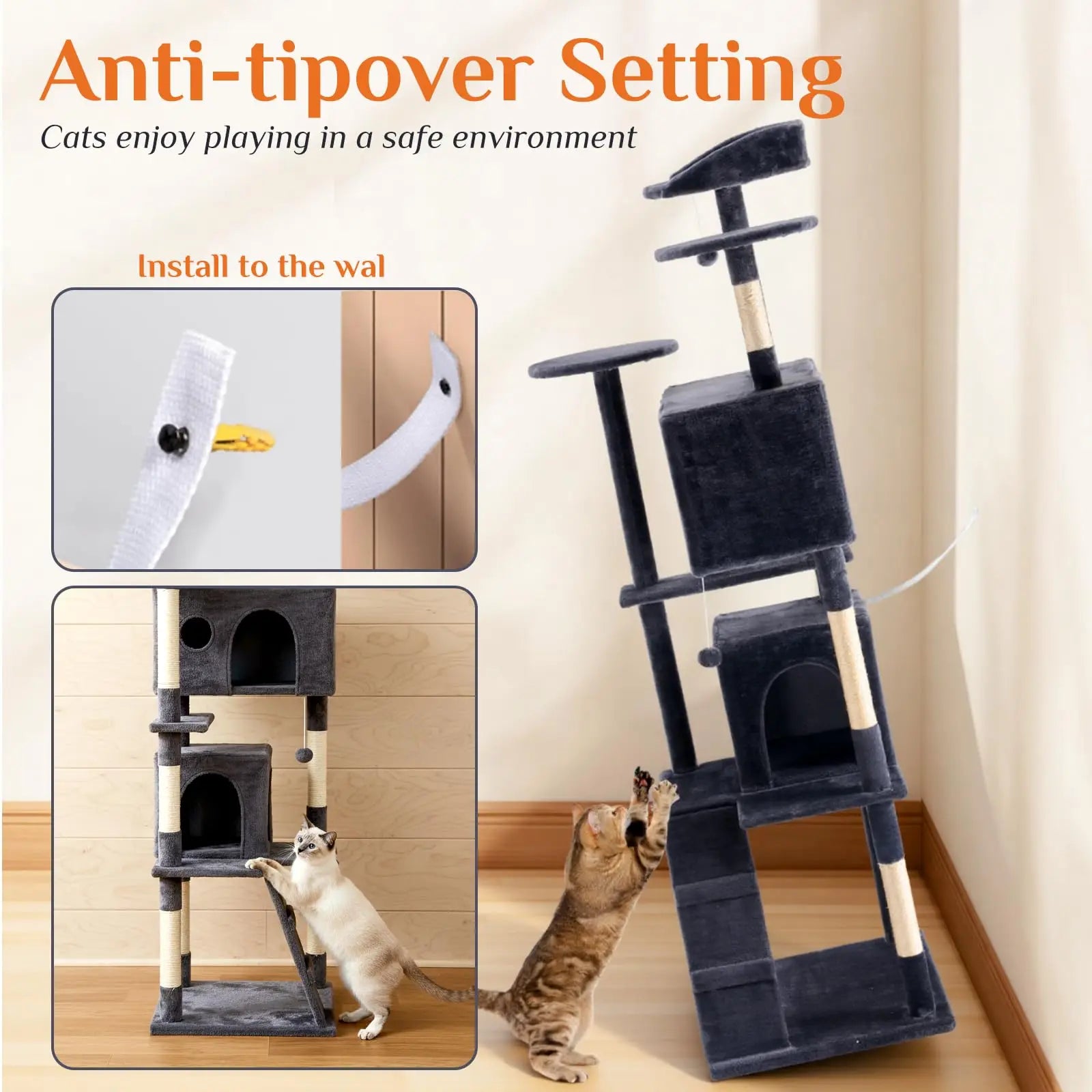 70 inch Cat Tree Tower Large Multi Level Cat Climbing Tower with Condo