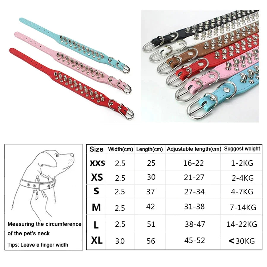 Adjustable Leather Pet Dog collar Neck Strap Spiked Dog Collar For Small Dog Cat