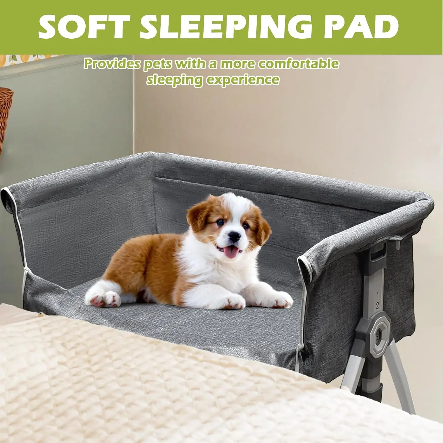 Bedside Sleeper Dog Bed, Adjustable 35''L x 20''W Pet Bed for Human Bed