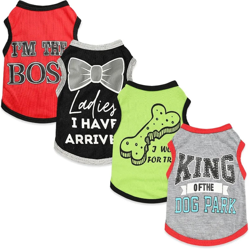 4 Pieces Puppy Clothes for Small Dogs Boy Summer Puppy Clothes for Chihuahua Yorkie Soft Cute Pattern Dog Shirt Spring Pet Cat C