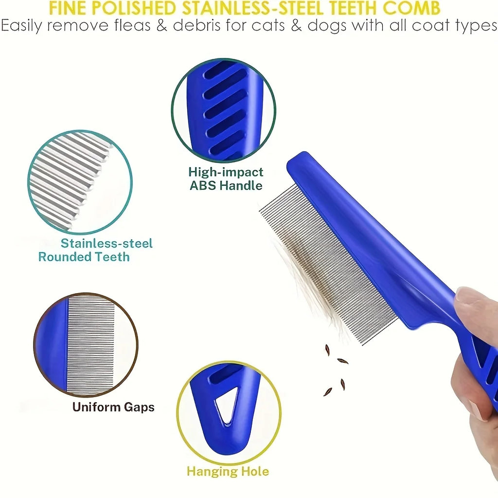 Pack of 4 Flea and Lice Combs, Stainless Steel Rabbit Dog Cat Grooming Comb