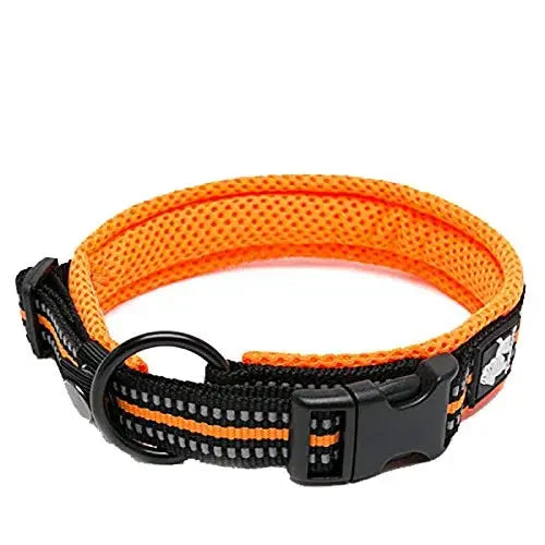 Pet Dog Collar, Nylon Adjustable, Webbing Padded, Soft Reflective