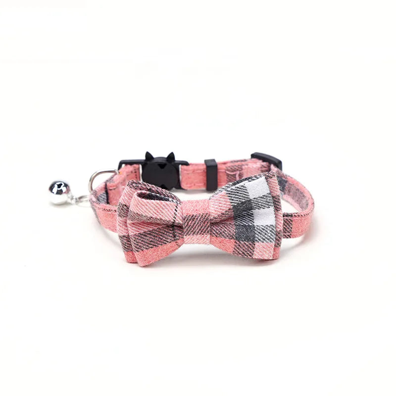 Pet Breakaway Cat Collar Bow Tie and Bell Cute Plaid, Elastic Adjustable Dog Collar With Sash