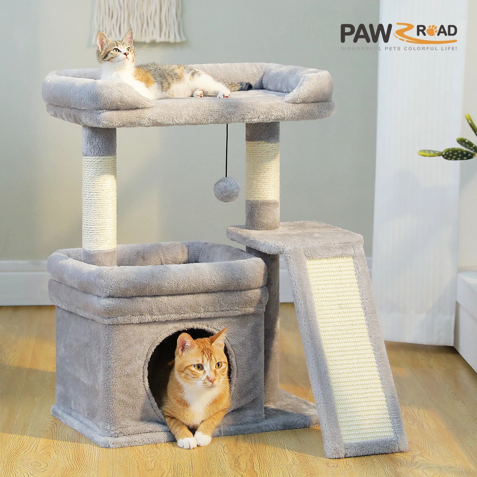 Small Cat Tree for Indoor Cat Tower with Sisal Scratching Post and Pad Wide Top Perch