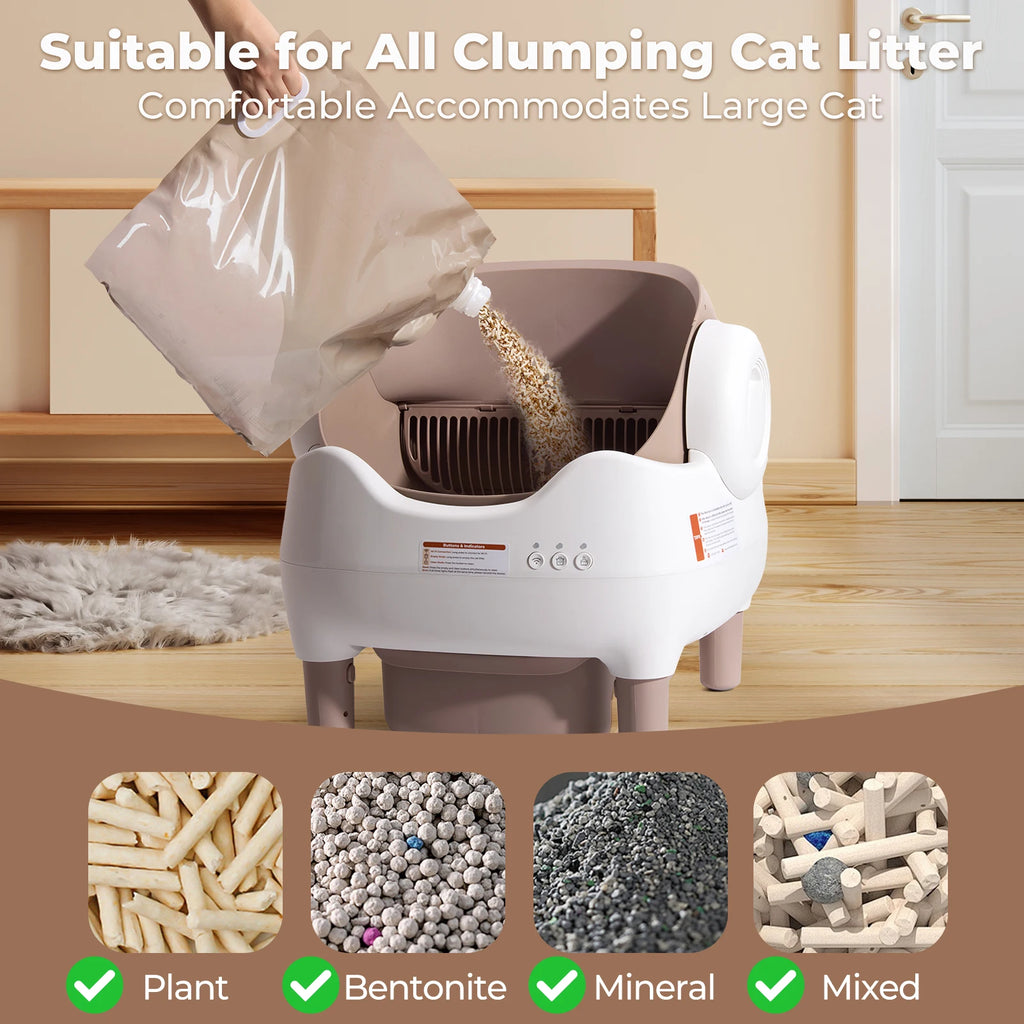Self Cleaning Litter Box, with APP Control, Odor-Free  Large Waste Bin, Open-Top