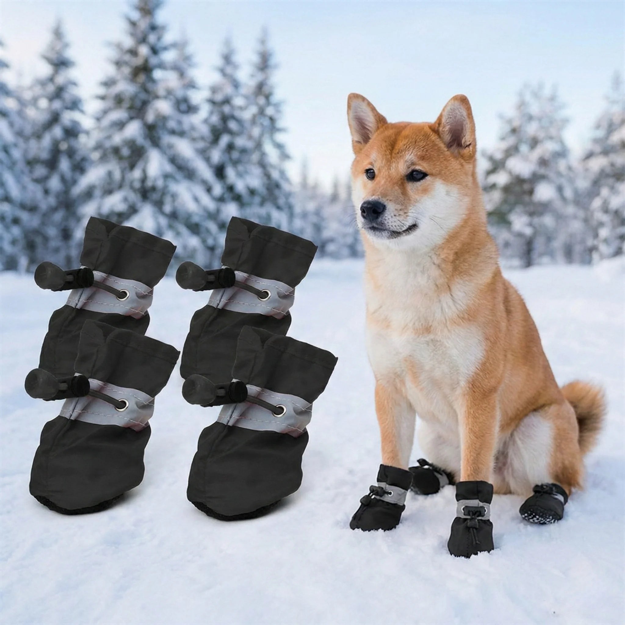 4Pcs All-Weather Dog Shoes Waterproof Non-slip Reflective Adjustable Pet Boots