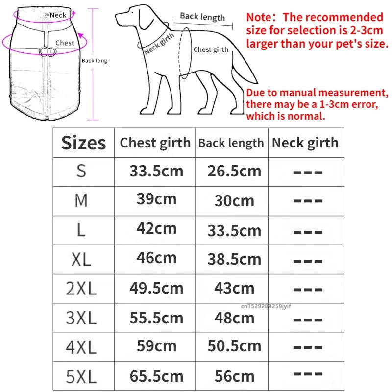 Waterproof Warm Dog Clothes Winter Vest Padded Zipper Jacket