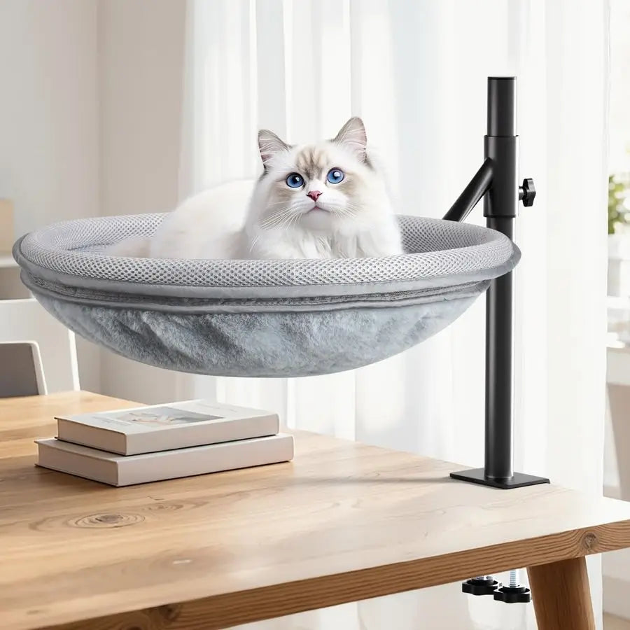 Desk Bed, 360 Rotating Height Adjustable Cat Hammock Desk Removable Washable Double-Sided Faux Rabbit Fur
