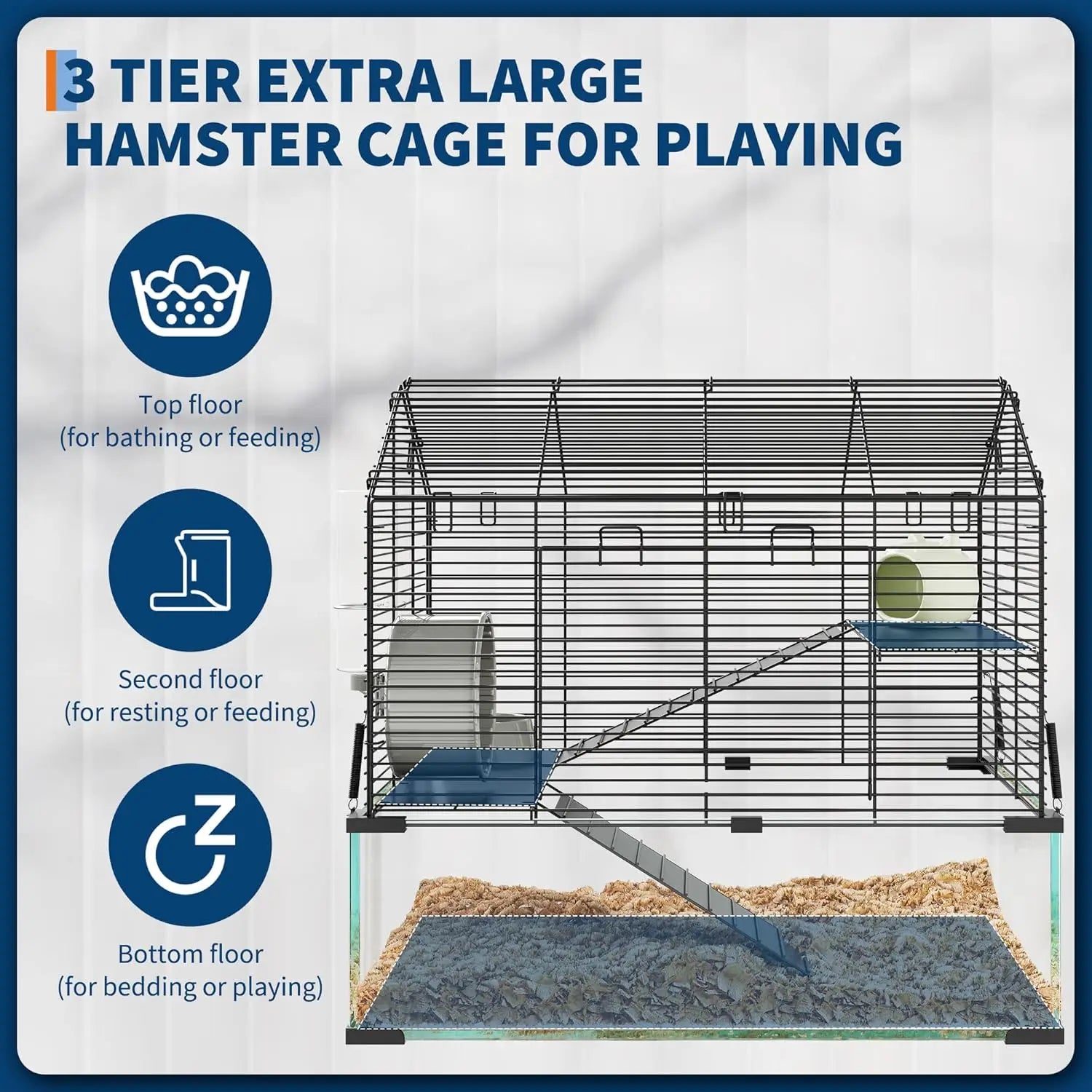Metal Hamster Cage, Transparent Small Animal Cage Habitats with Water Bottle