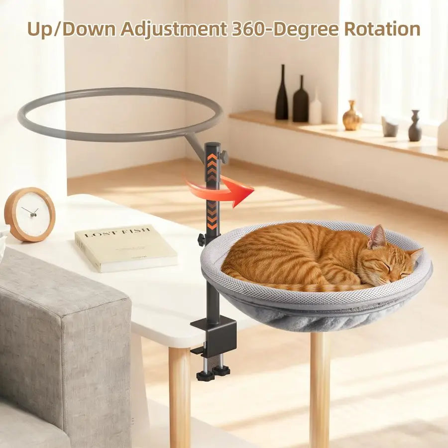 Desk Bed, 360 Rotating Height Adjustable Cat Hammock Desk Removable Washable Double-Sided Faux Rabbit Fur