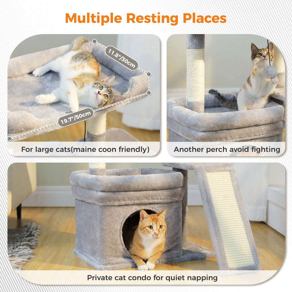Small Cat Tree for Indoor Cat Tower with Sisal Scratching Post and Pad Wide Top Perch