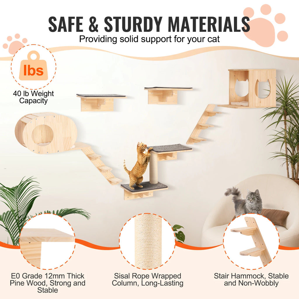 Wall Mounted Cat Shelves, Perches with Jumping Boards Hammocks & Cat Tree Cat Furniture