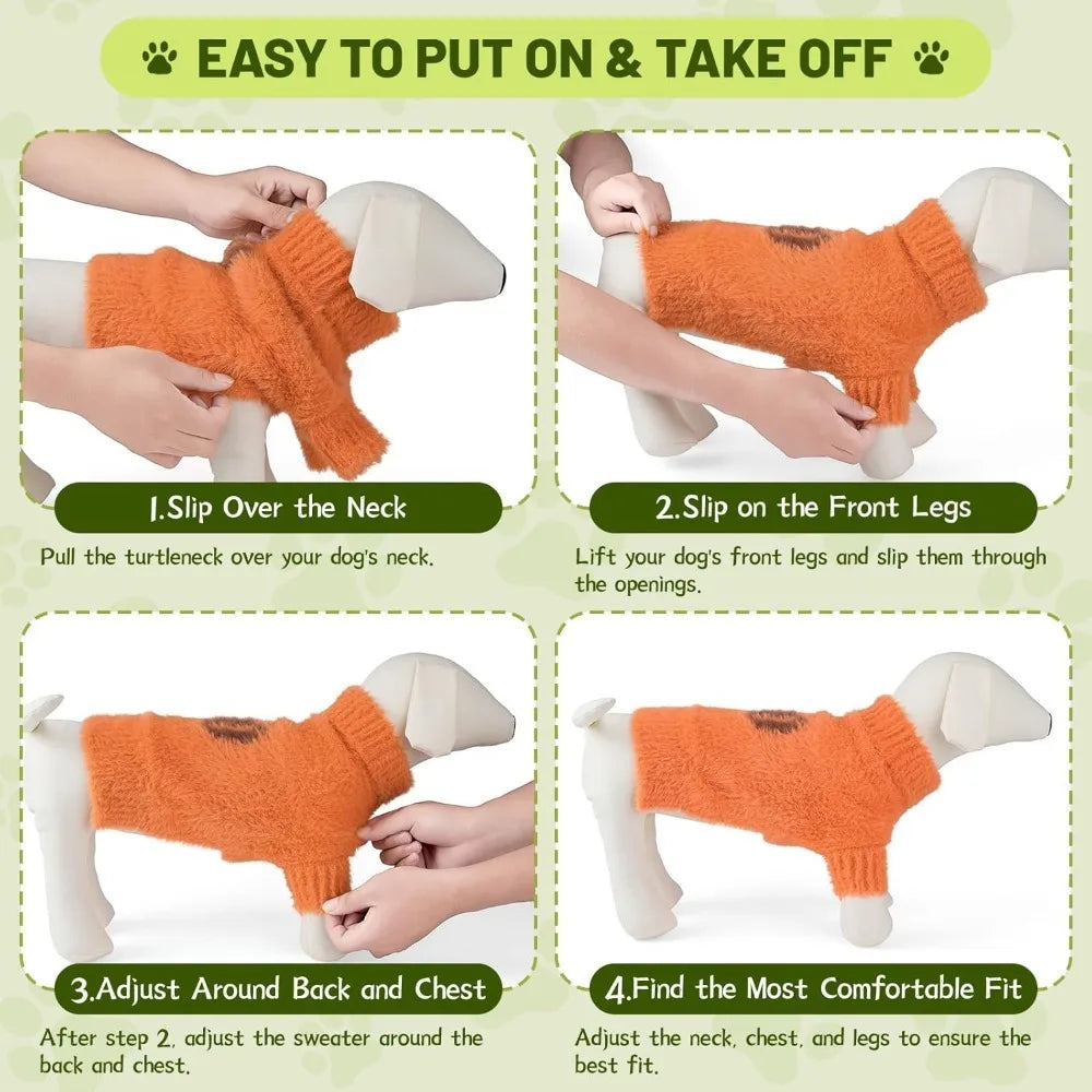 Small Dog Furry Pullover Sweater, Classic Turtleneck Dog Clothes for Cold Weather