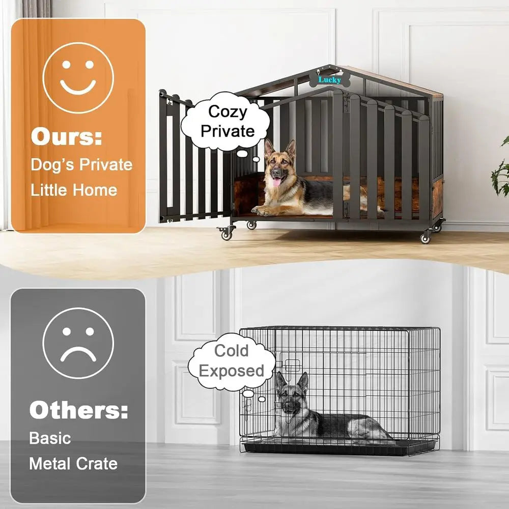 Heavy Duty Dog Crate Furniture, Dog Kennel Indoor with 360° Wheels