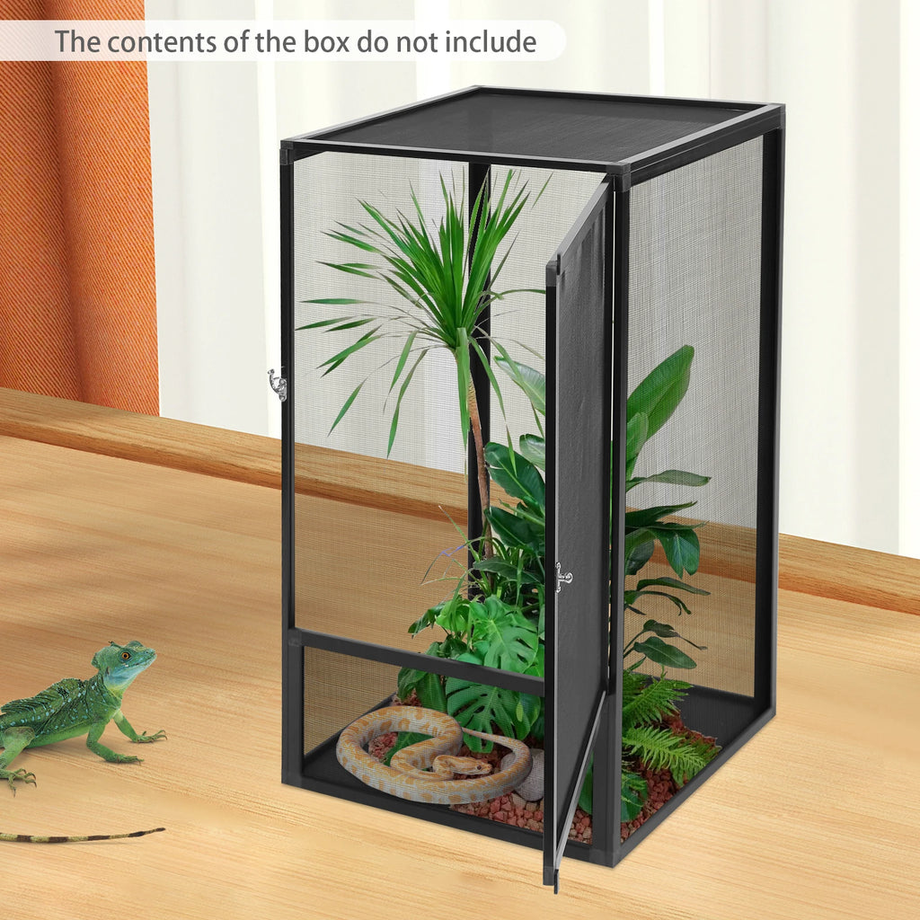 Micro Habitat Terrarium Enclosure, Freestanding Reptile Feeding Box, (Black)