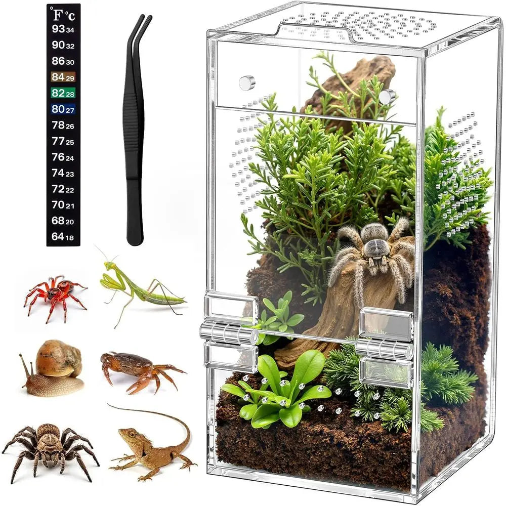 Acrylic Terrarium with Magnetic Door & All-Side Ventilation, Pre-Assembled Reptiles Habitat