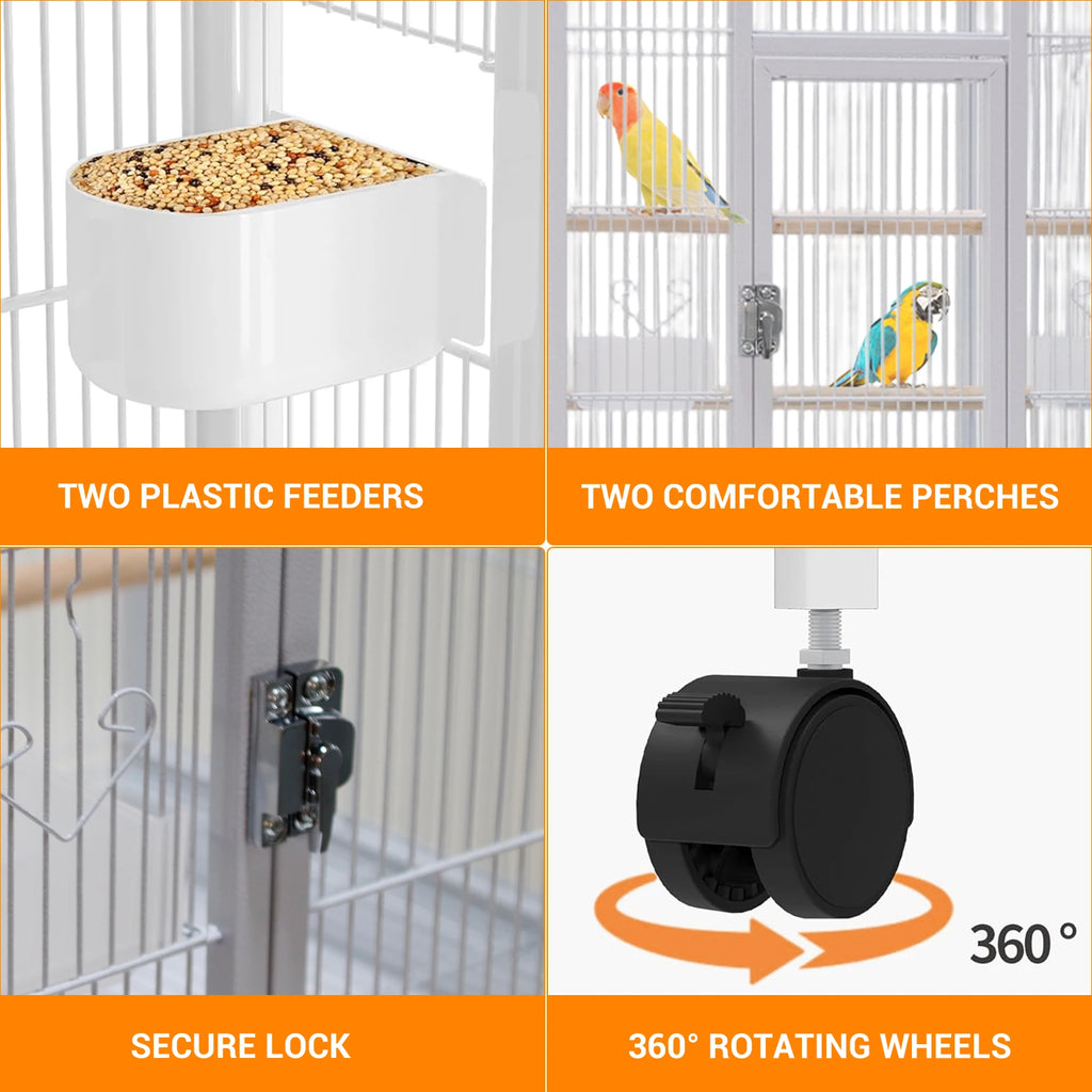 Small Animal Cage, 5-Level Metal Ferret or Bunny Cage with Wheels, with Removable Tray