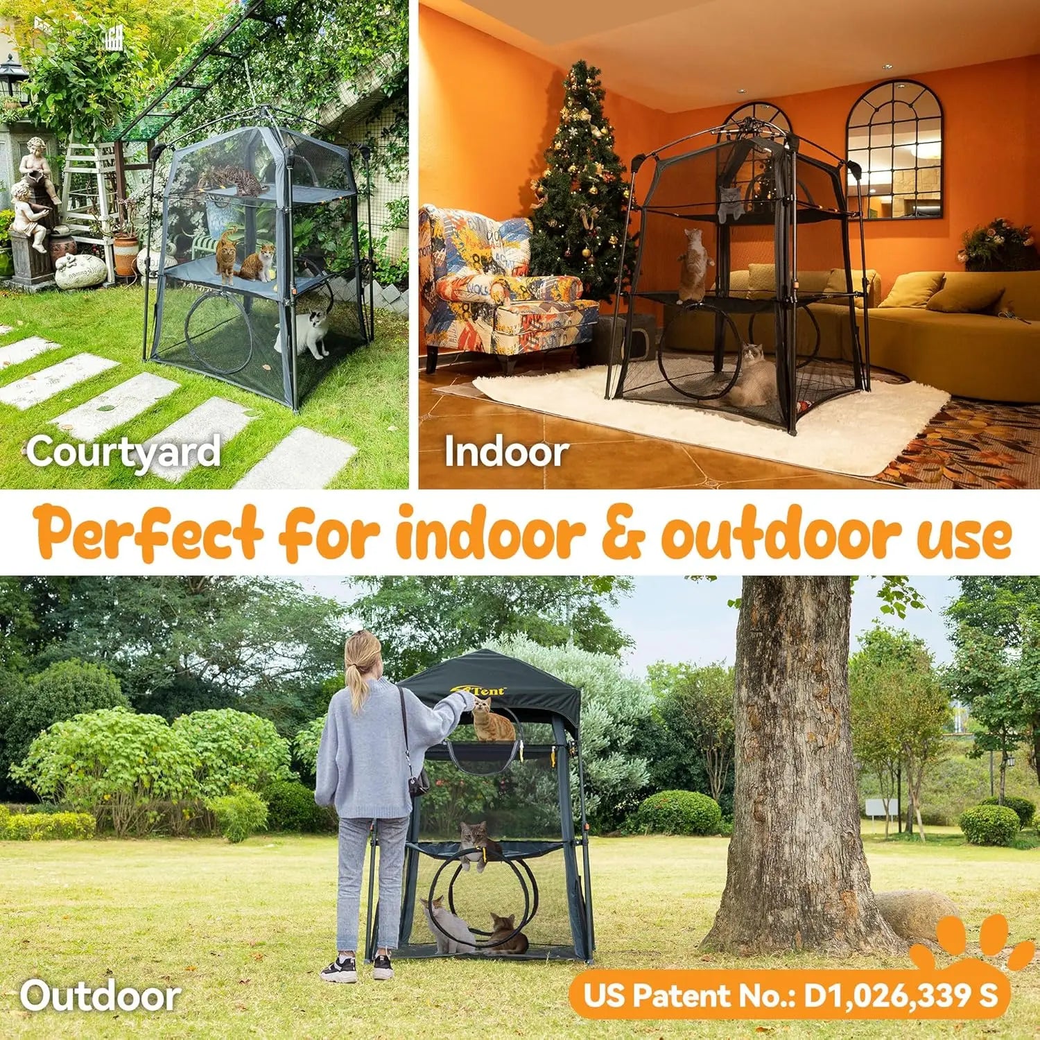 3-Tier Portable Cat Enclosure with Foldable Design, Ideal for Indoor and Outdoor Use