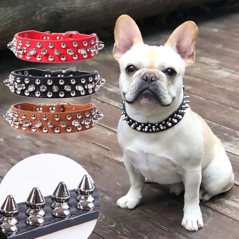 Adjustable Leather Pet Dog collar Neck Strap Spiked Dog Collar For Small Dog Cat