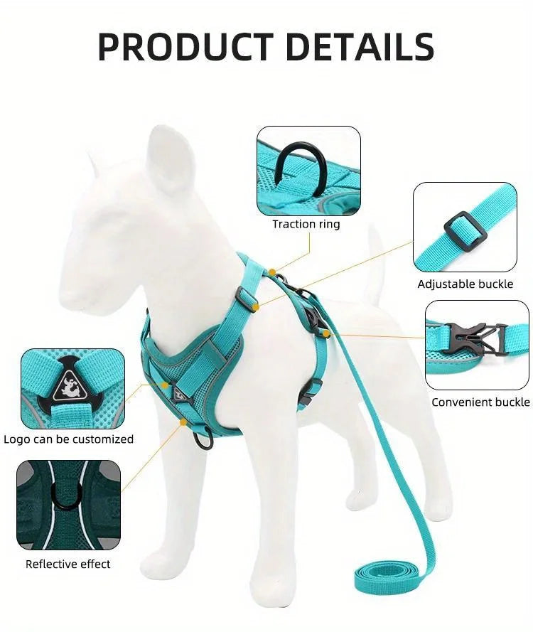 No Pull Dog Harness and Leash Set Adjustable Pet Harness Vest Reflective
