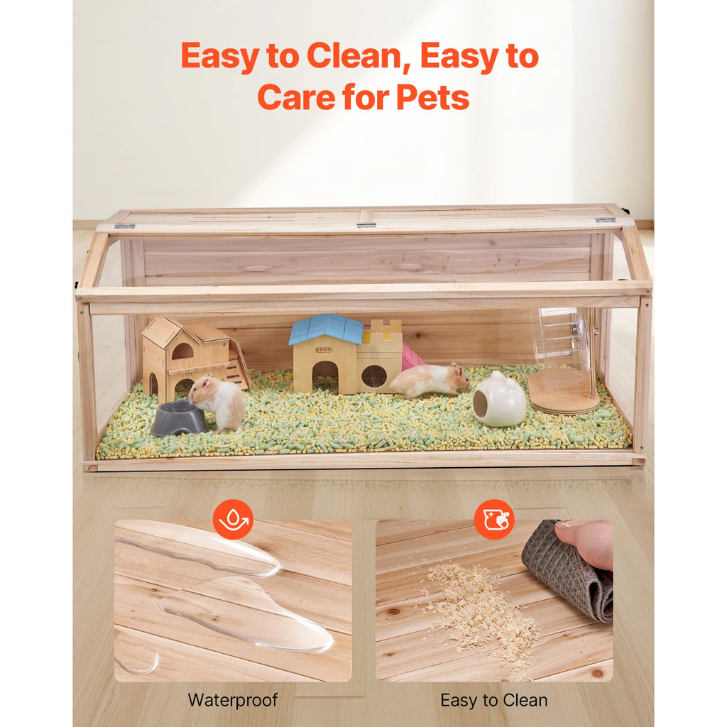 Wooden Hamster Cage Habitat 32"/40"/48" Clear Openable Top Small Animal House