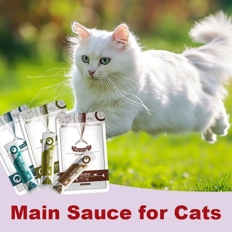 Cat Strips Wet Food Pet Cat Snacks Cod Tuna Beef Supplement Protein Cat Sauce