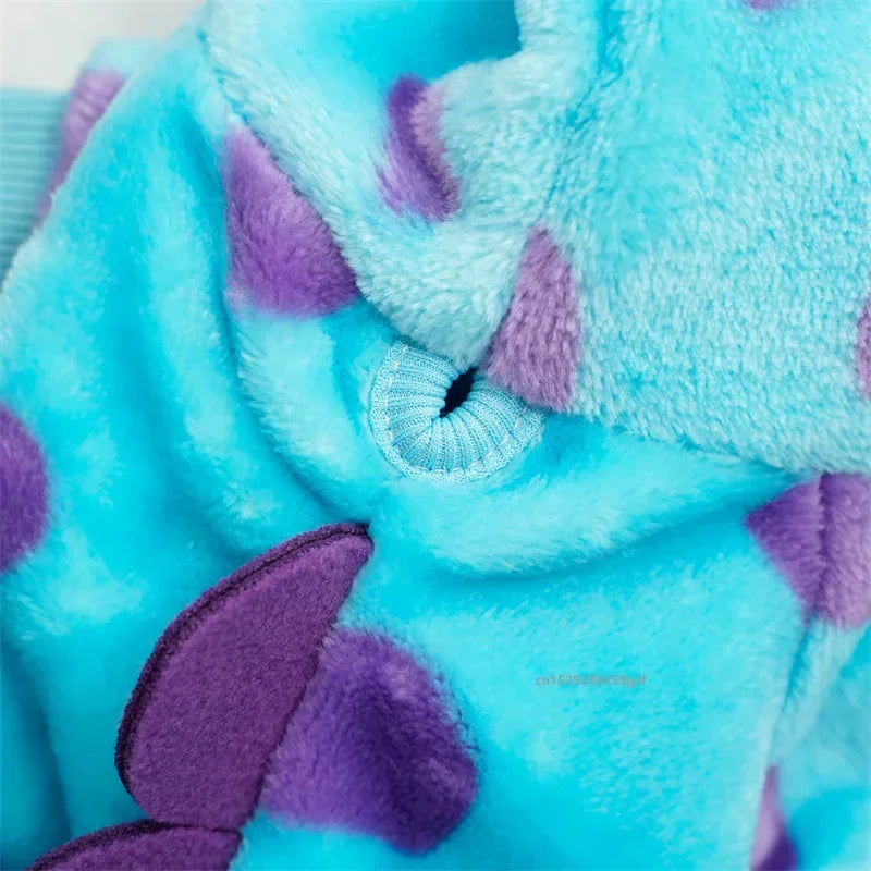 Pet Clothing Dog Cat Autumn and Winter Thickened Warm Blue Dinosaur Hooded Coat