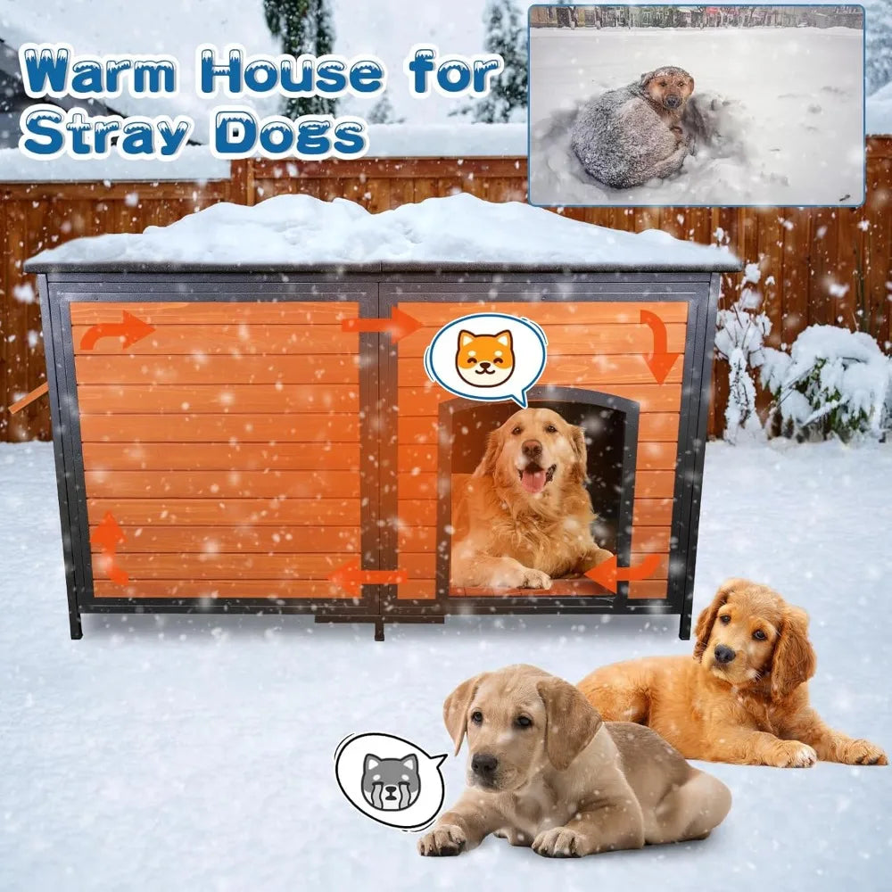 Extra Large Dog House Outdoor Insulated Weatherproof For Winter, 6 Sides All-Round Foam
