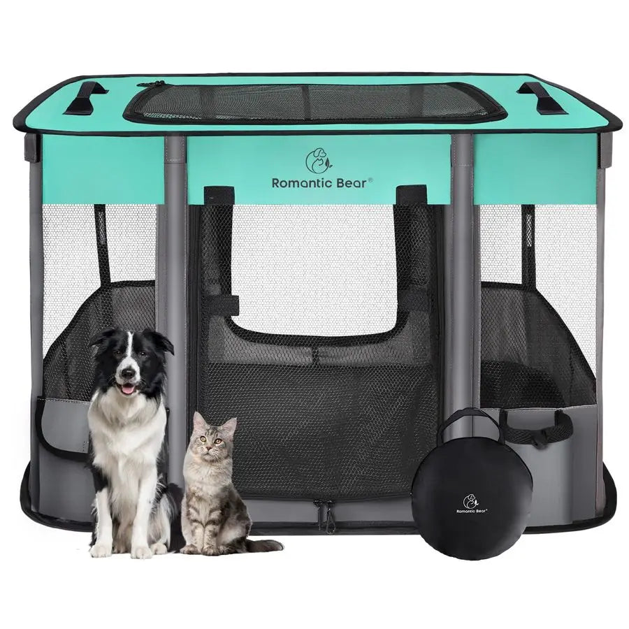 Dog Playpen, Foldable Dog/Cat Playpen Exercise Kennel Tent Breathable Shade Cover