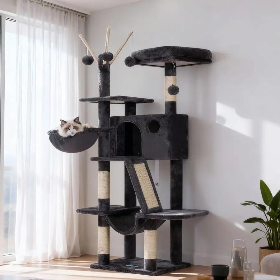 Cat Tree, 53 inch Cat Tower for Indoor Cats, Cat House with Padded Platform Bed