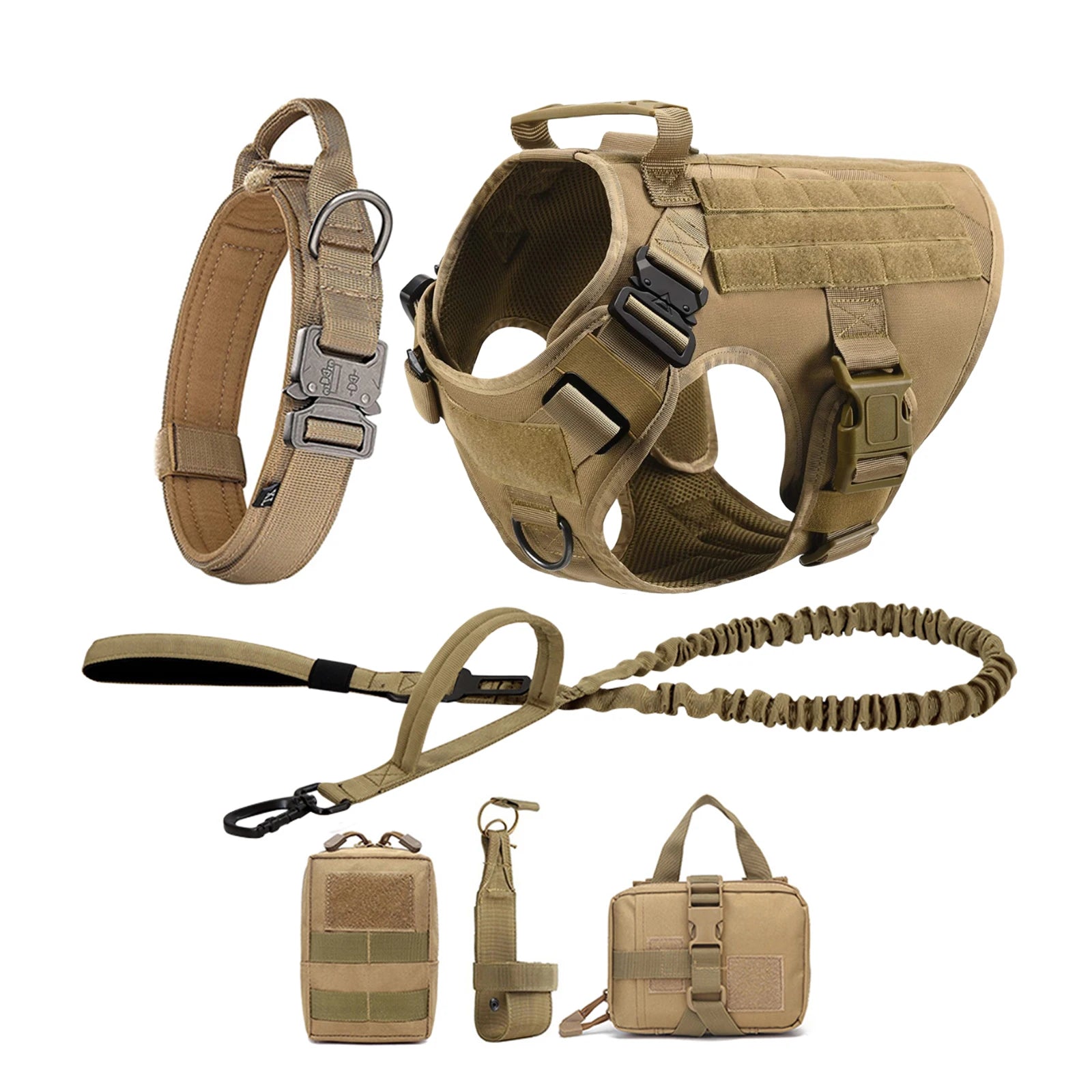 Tactical Dog Harness Collar With Pouches For Medium Large Dogs