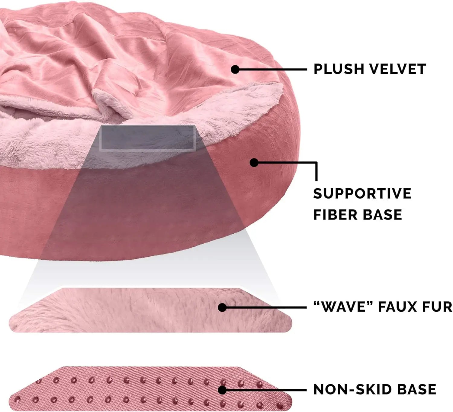 Cozy 24" Round Hooded Pet Bed for Small Dogs & Cats, Washable Plush Velvet in Rose Pink