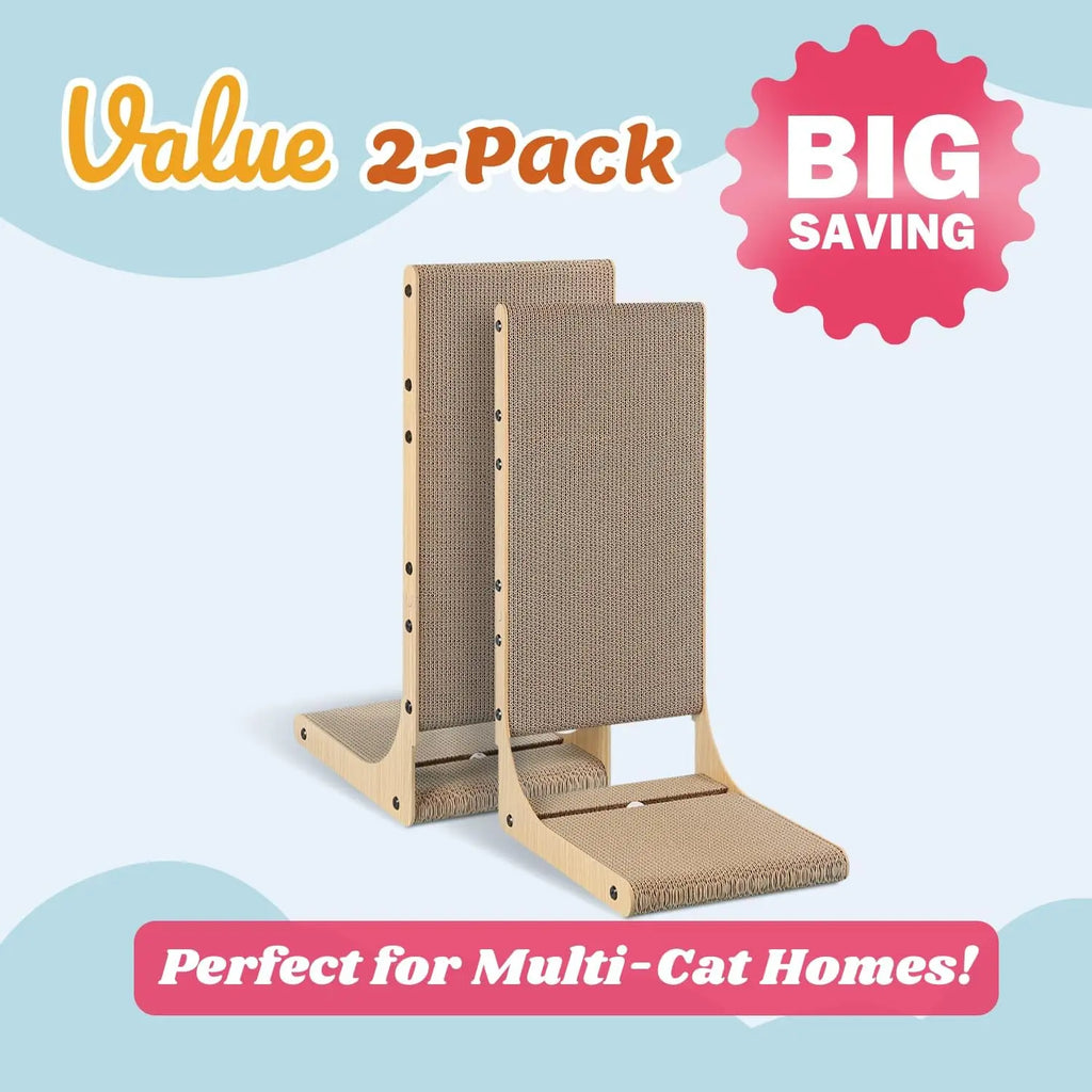2-Pack L-Shaped Cat Scratching Board, 25.6'' Tall Vertical Scratcher for Indoor Cats, Wall and Couch Protector