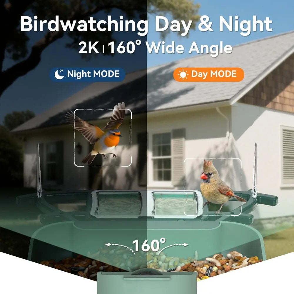 Bird Feeder with Camera & Bird Bath Combo, Watch Birds Eat & Bathe with WiFi 2K HD Video, Auto Record, AI Recognition