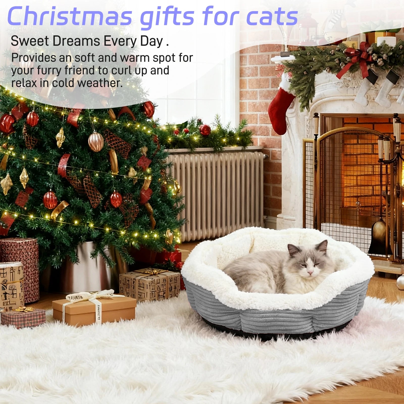 Heated Pet Bed, Machine Washable Thickened Plush Cat/Dog Bed