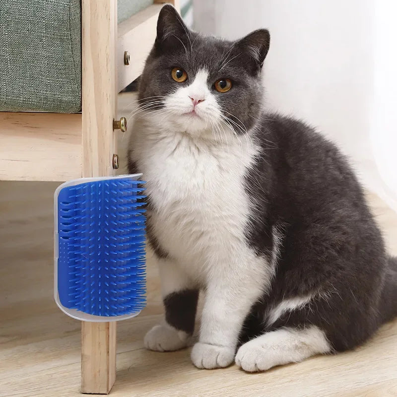 Cat Corner Brush Comb Massager for Cat Grooming with Catnip