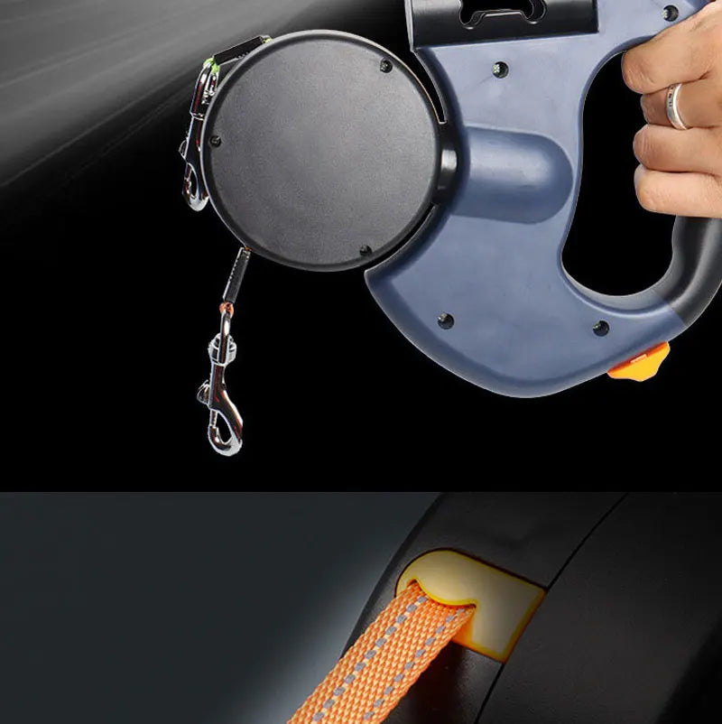 3in1 Double Head Automatic retractable Dog leash, Flashlight, Poop Bag Dispenser, Reflective